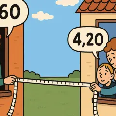 Sąsiedzi mierzą odległość okna od granicy działki. Jeden mówi "5,60", drugi "4,20".