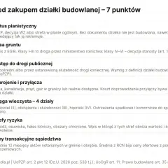 Jak sprawdzić plan zagospodarowania przestrzennego działki? Lista 7 punktów: status planistyczny, klasa gruntu, dostęp do drogi, uzbrojenie, księga wieczysta, strefy ryzyka, ceny transakcyjne.