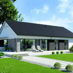 Nowoczesny dom na praktycznej 2 z dużymi oknami, tarasem i zadbanym ogrodem. Idealne miejsce na relaks.