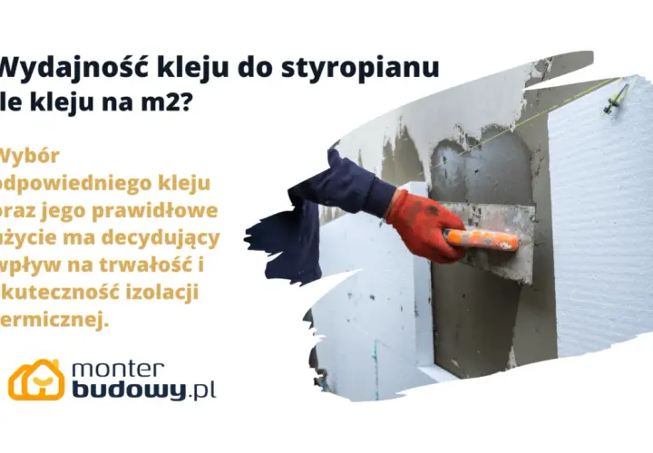 Wydajność kleju do styropianu: ile kleju na m2? Ręka w rękawicy nakłada zaprawę na styropian, kluczowe dla izolacji.