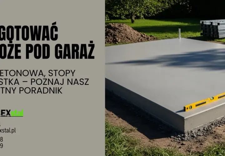 Gotowa płyta fundamentowa pod garaż, z poziomicą na krawędzi. Poradnik "Jak przygotować podłoże pod garaż" od Robexstal.