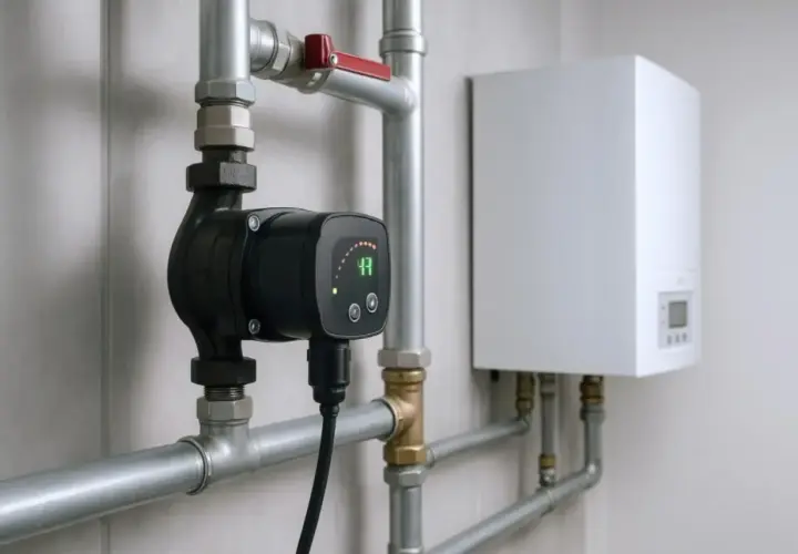 Nowa pompa obiegowa z cyfrowym wyświetlaczem, pokazującym 47, podłączona do instalacji grzewczej. Na którym biegu powinna chodzić pompa co?