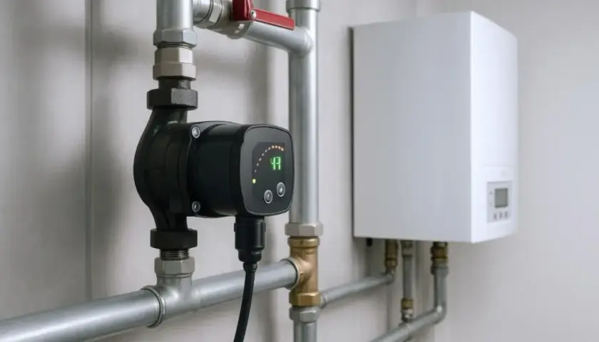 Nowa pompa obiegowa z cyfrowym wyświetlaczem, pokazującym 47, podłączona do instalacji grzewczej. Na którym biegu powinna chodzić pompa co?