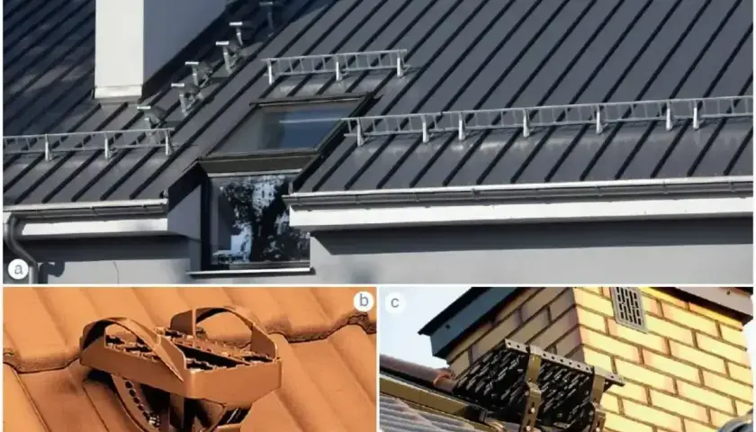 Elementy bezpieczeństwa na dachu: stopnie kominiarskie, ławy kominiarskie, płotki przeciwśniegowe. Układanie papy na zimno to nie wszystko, ważny jest też dostęp.