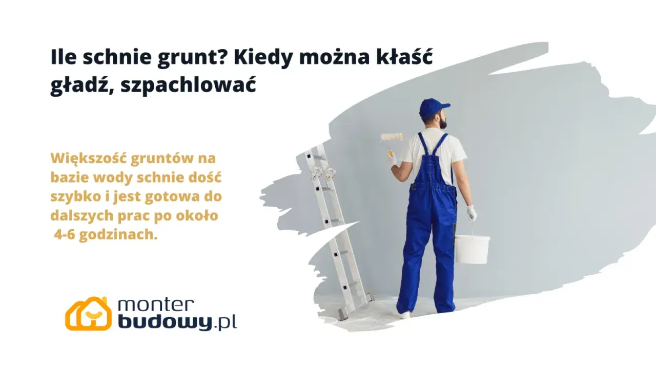 Budowlaniec z wałkiem i wiadrem czeka, aż grunt wyschnie. Większość gruntów wodnych schnie 4-6 godzin.