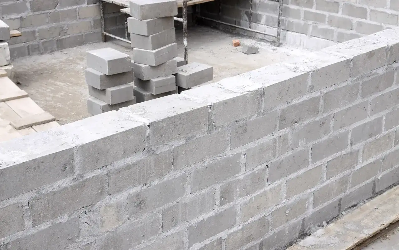 Stos szarych bloczków betonowych na budowie. Zastanawiasz się, ile waży bloczek betonowy?