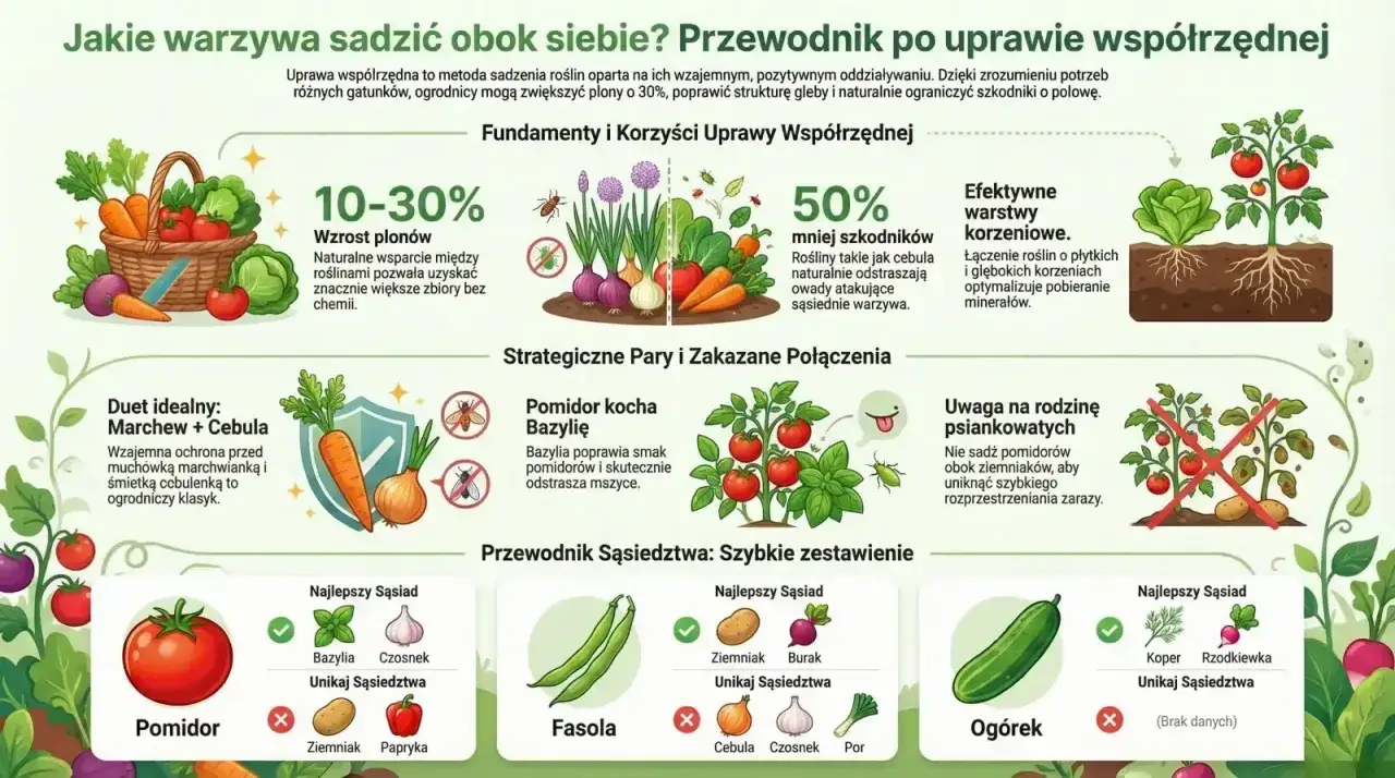 Tabela: jakie warzywa nie sadzić obok siebie. Unikaj sadzenia pomidorów obok ziemniaków, by zapobiec chorobom.